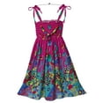 thumbnail image 1 of Alvivi Girls Kids Bohemian Dresses Floral Sleeveless Rainbow Beach Sundress with Necklace Rose Red 8-10, 1 of 7