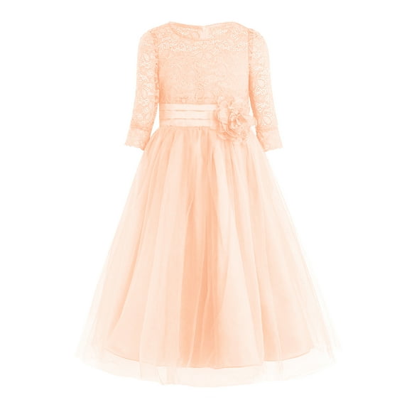 Alvivi Girls Kids Floral Lace First Communion Dress Half Sleeves Wedding Bridesmaid Pageant Party Gown Light Pink 14