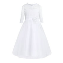 Alvivi Girls Kids Floral Lace First Communion Dress Half Sleeves Wedding Bridesmaid Pageant Party Gown White 8