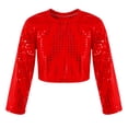 thumbnail image 1 of Alvivi Girls Kids Glitter Long Sleeve Crop Top Hip Hop Jazz Dance T-shirts Stage Performance Costume Red 9-10, 1 of 7