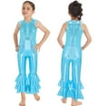 thumbnail image 1 of Alvivi Girls Kids Shiny Sequins Bell-bottom Jumpsuit Pants One Piece Dance Bodysuit Unitard Costume Blue 10, 1 of 6