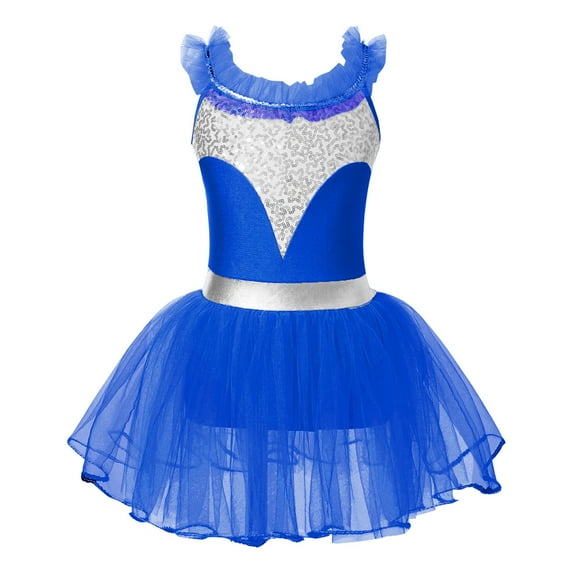 Alvivi Girls Kids Spaghetti Straps Sequin Ballet Tutu Dress Ballerina Ballroom Dance Leotard Royal Blue 12