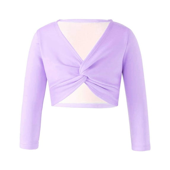 Alvivi Girls Knot Ruched Dance Wrap Crop Tops Ballet Wrap Shrug Sweater Gymnastics Cardigan Purple 13-14