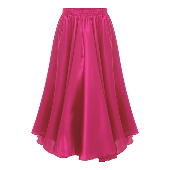 Alvivi Girls Long Full Circle Dance Skirt Gypsy Latin Spanish Flamenco Skirts Ballroom Dancewear Hot Pink 11-12