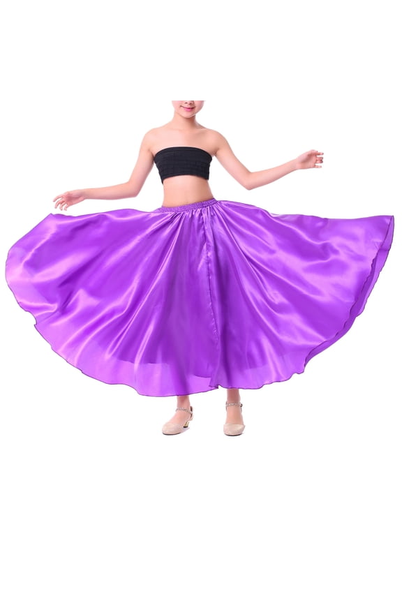 Girls Long Full Circle Dance Skirt Gypsy Latin Spanish Flamenco Skirts Ballroom Dancewear Purple 3-4