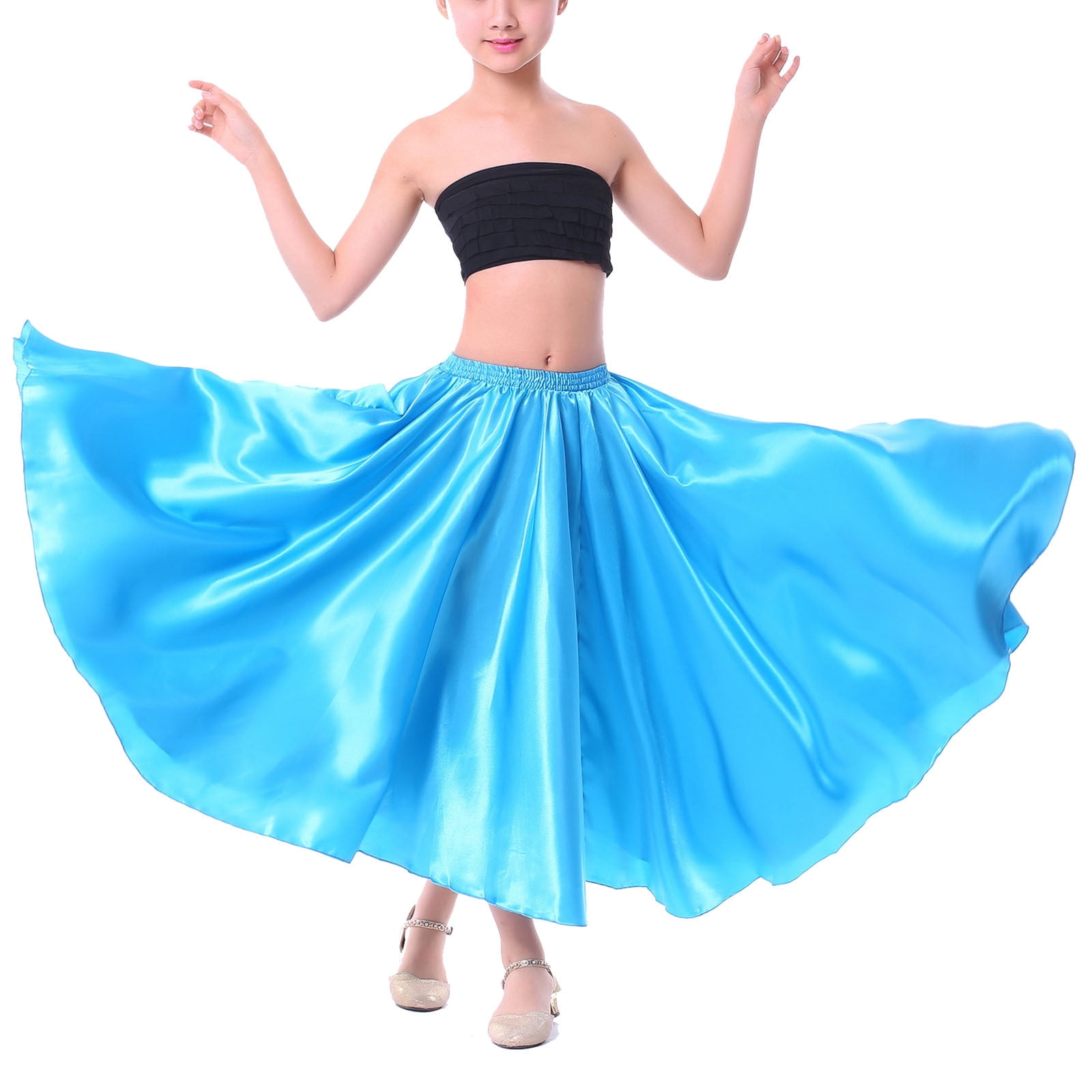 Alvivi Girls Long Full Circle Dance Skirt Gypsy Latin Spanish Flamenco