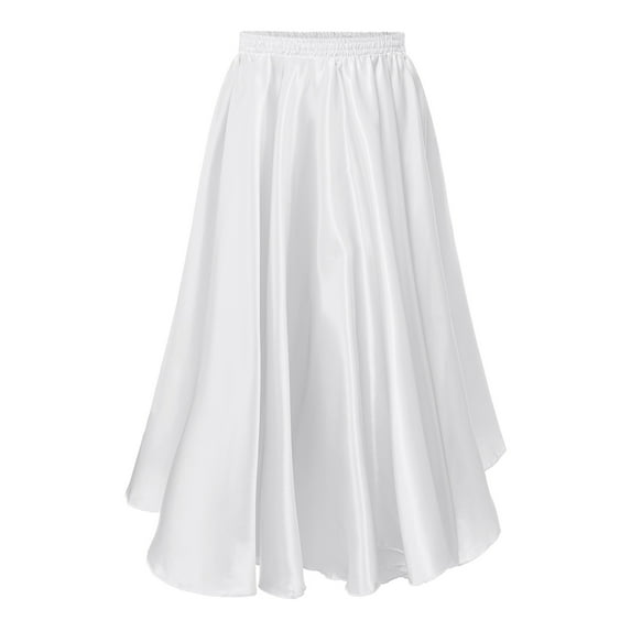 Alvivi Girls Long Full Circle Dance Skirt Gypsy Latin Spanish Flamenco Skirts Ballroom Dancewear White 7-8