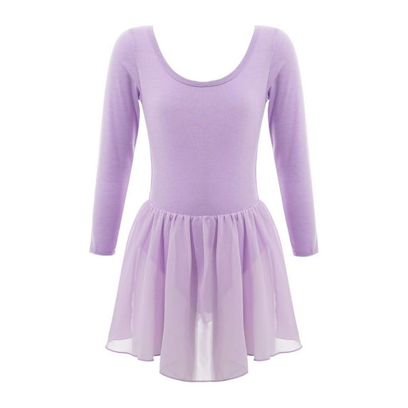 Alvivi Girls Long Sleeve Ballet Leotard Dress Solid Color Ballerina Dancewear 2-12