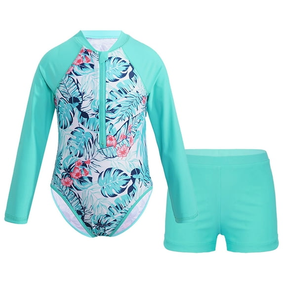 Alvivi Girls Long Sleeve Rash Guard 2 Piece Swimsuit Kids UPF 50+ Sun Protection Bathing Suit Light Green 4