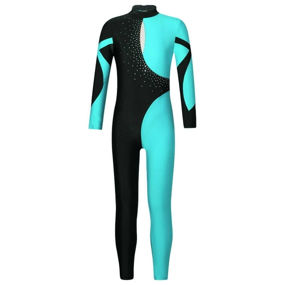 Alvivi Girls' Long Sleeve Unitard Full Length Jumpsuit One Piece Bodysuits Gymnastics Ballet Dance Leotard Blue Green 16