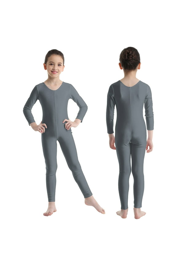Girls Long Sleeves Ballet Dance Gymnastics Leotard Jumpsuit Unitard Dancewear 3-14 Grey 7-8