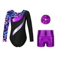 thumbnail image 1 of Alvivi Girls Metallic Long Sleeve Gymnastics Leotards Dancing Tumbling Bodysuit with Shorts Hairband Neon Starry 6, 1 of 7