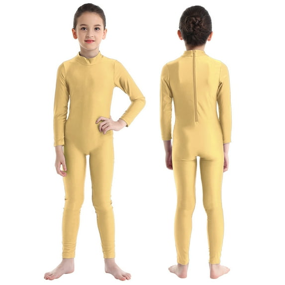 Alvivi Girls One Piece Ballet Dance Leotard Long Sleeves Zippered Gymnastics Jumpsuit Nude 5-6