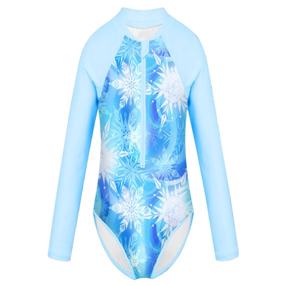 Alvivi Girls One-piece Long Sleeves Swimsuit Palm Printed Zippered Swimwear Rash Guard 4-16
