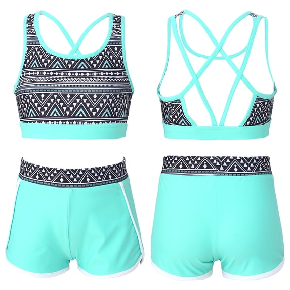 Alvivi Girls Rashguard Swimwear Crisis Cross Tank Top with Shorts 2 Piece Gymnastics Sports Swim Set Mint Green 16