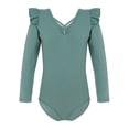 thumbnail image 1 of Alvivi Girls Ruffle Shoulder Ballet Dance Gym Leotard One Piece Long Sleeve Crisscross Bodysuit Green 13-14, 1 of 7