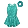 thumbnail image 1 of Alvivi Girls Sequin Dance Dress Sleeveless Skirted Leotard with Hair Tie Hip Hop Jazz Dance Performance Costume Lake Green 14, 1 of 6