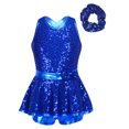thumbnail image 1 of Alvivi Girls Sequin Dance Dress Sleeveless Skirted Leotard with Hair Tie Hip Hop Jazz Dance Performance Costume Royal Blue 14, 1 of 1
