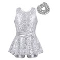 thumbnail image 1 of Alvivi Girls Sequin Dance Dress Sleeveless Skirted Leotard with Hair Tie Hip Hop Jazz Dance Performance Costume White 14, 1 of 7