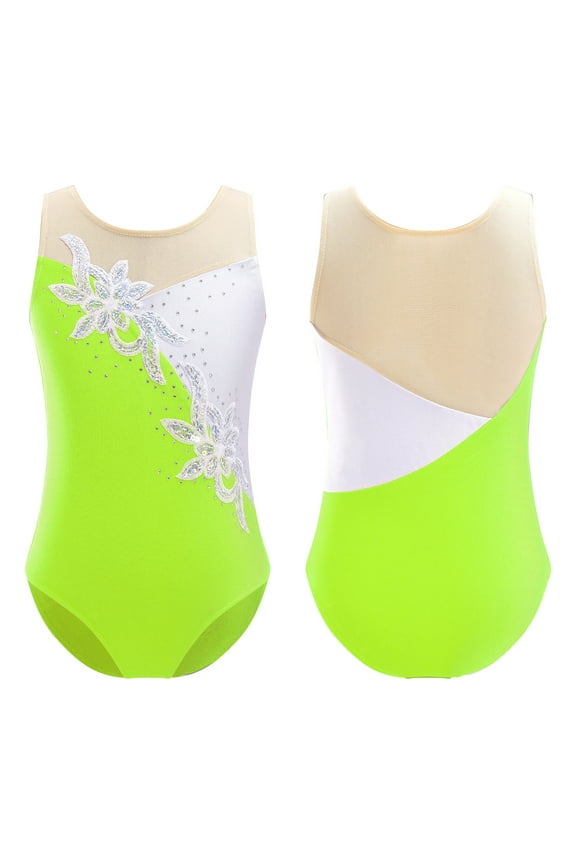 Girls Sequins Ballet Dance Leotard Gymnastics Bodysuit Figure Ice Skating Unitard