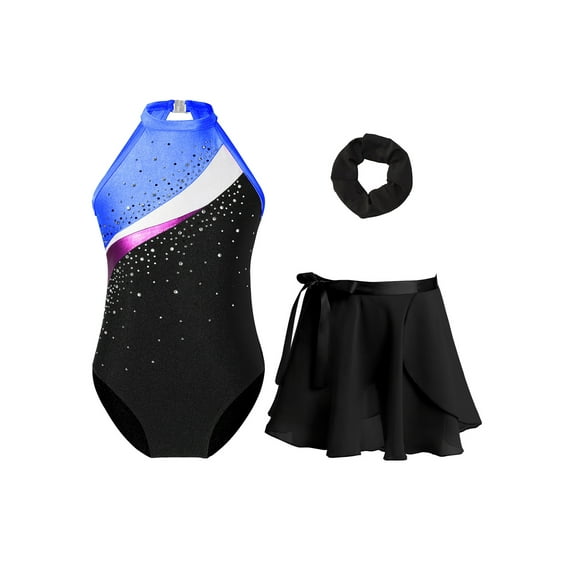 Alvivi Girls Sleeveless Gymnastic Leotards with Skirt Matching Hair Band Set Ballet Dance Unitard Outfits Royal Blue 14