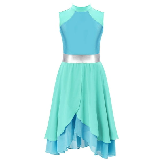 Alvivi Girls Sleeveless Lyrical Praise Dance Dress Chiffon Dancing Skirt Liturgical Worship Mint Green&Blue 12