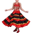 thumbnail image 1 of Alvivi Girls Spanish Bull Belly Dance Outfits Sparkle Metallic Crop Top with Long Swing Skirts Red&Black 10-12, 1 of 6