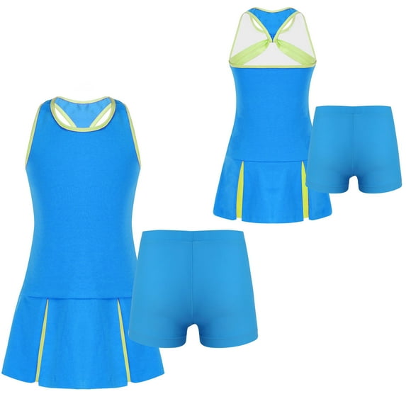 Alvivi Girls Summer Sport Suit Sleeveless Dress Shorts Set Tennis Badminton Sportswear 2Pcs 6-14
