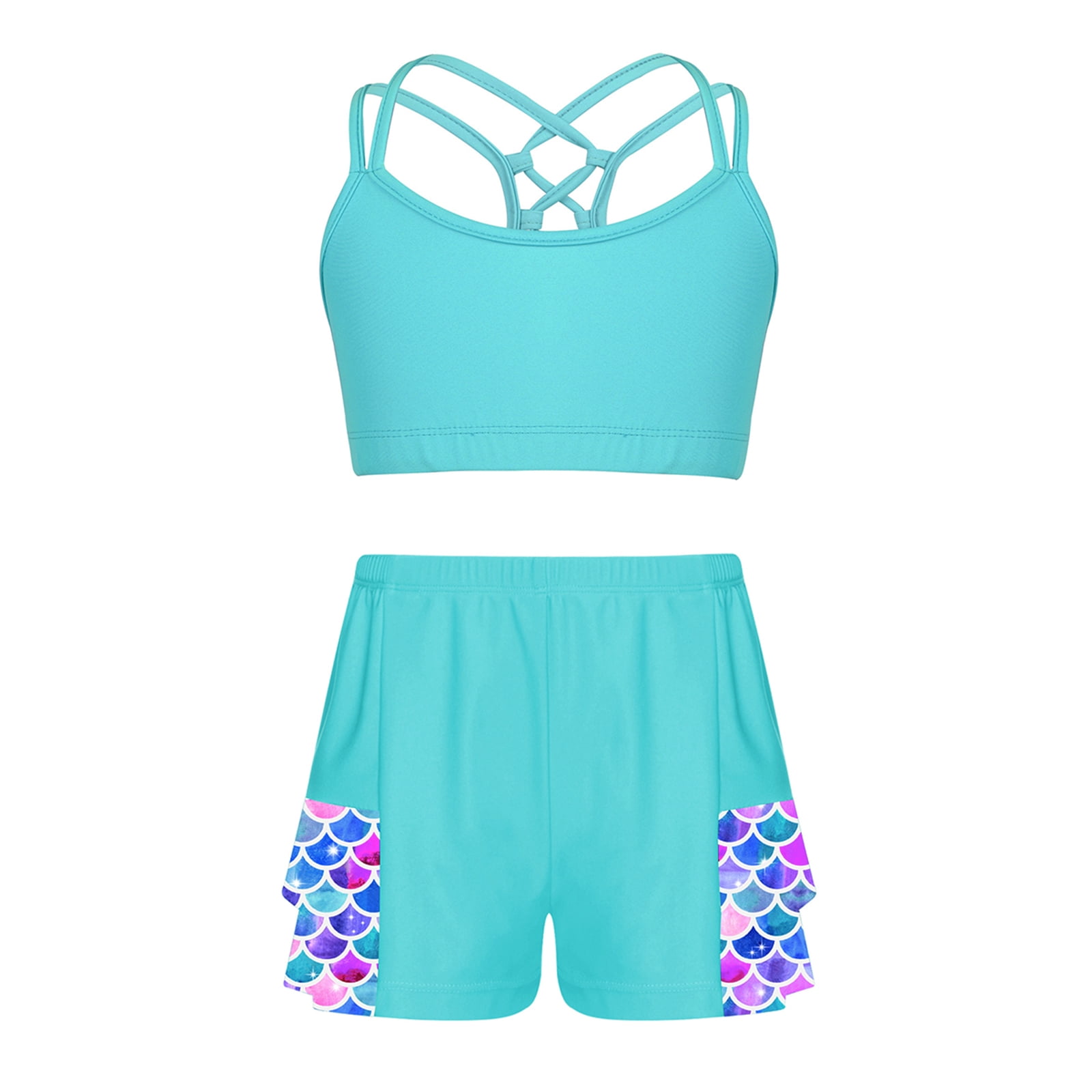 Alvivi Meisjesbikini tankini set tank top shorts tweedelig badpak badmode kinderbadkleding zwempak gym yoga sport set maat 98-176, 134-140