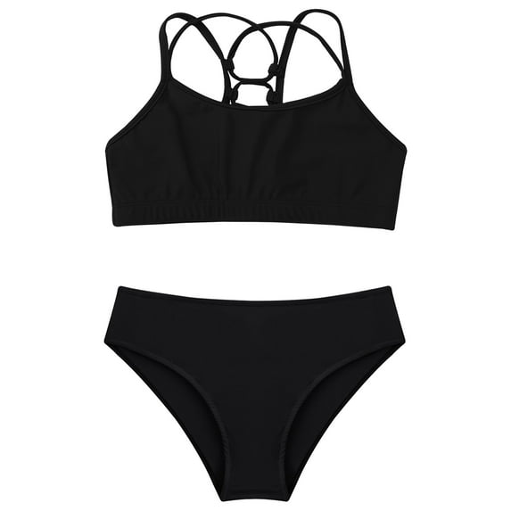 Alvivi Girls Swimsuits Bikini Set Two Piece Swimwear Criss Cross Bathing Suit Children Kids Tankini Set Black 4
