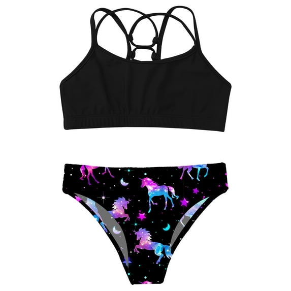 Alvivi Girls Swimsuits Bikini Set Two Piece Swimwear Criss Cross Bathing Suit Children Kids Tankini Set Night Pegasus 6