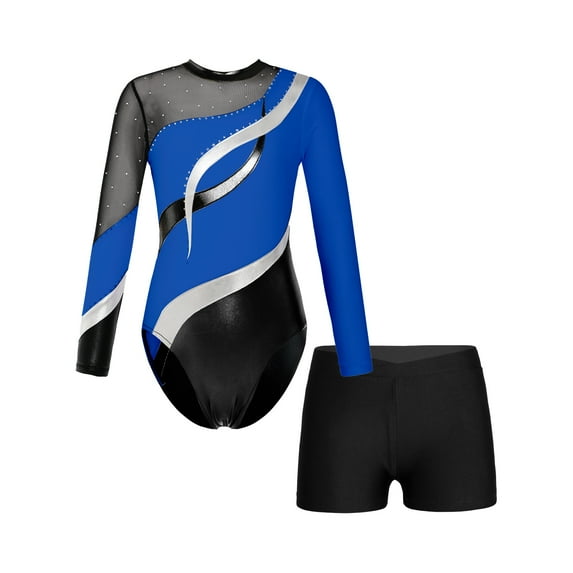 Alvivi Gymnastics Biketards for Girls Tumbling Leotards Unitard with Shorts Ballet Dancewear Royal Blue 8