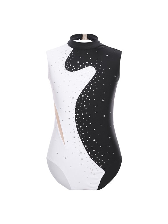 Gymnastics Leotard for Girls Ballet Tank Unitard One Piece Sparkly Figure Skating Jumpsuit Black 14