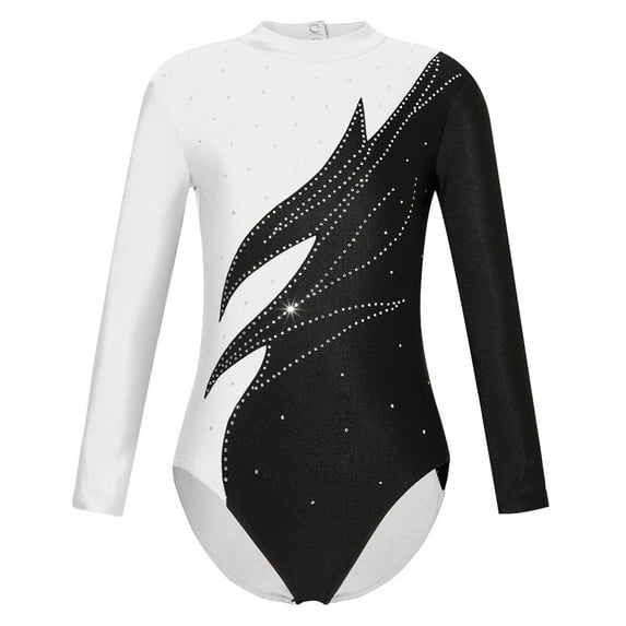 Alvivi Gymnastics Leotard for Girls Sequined Diamond Long Sleeve Unitards Ballet Dancewear Bodysuit White 16