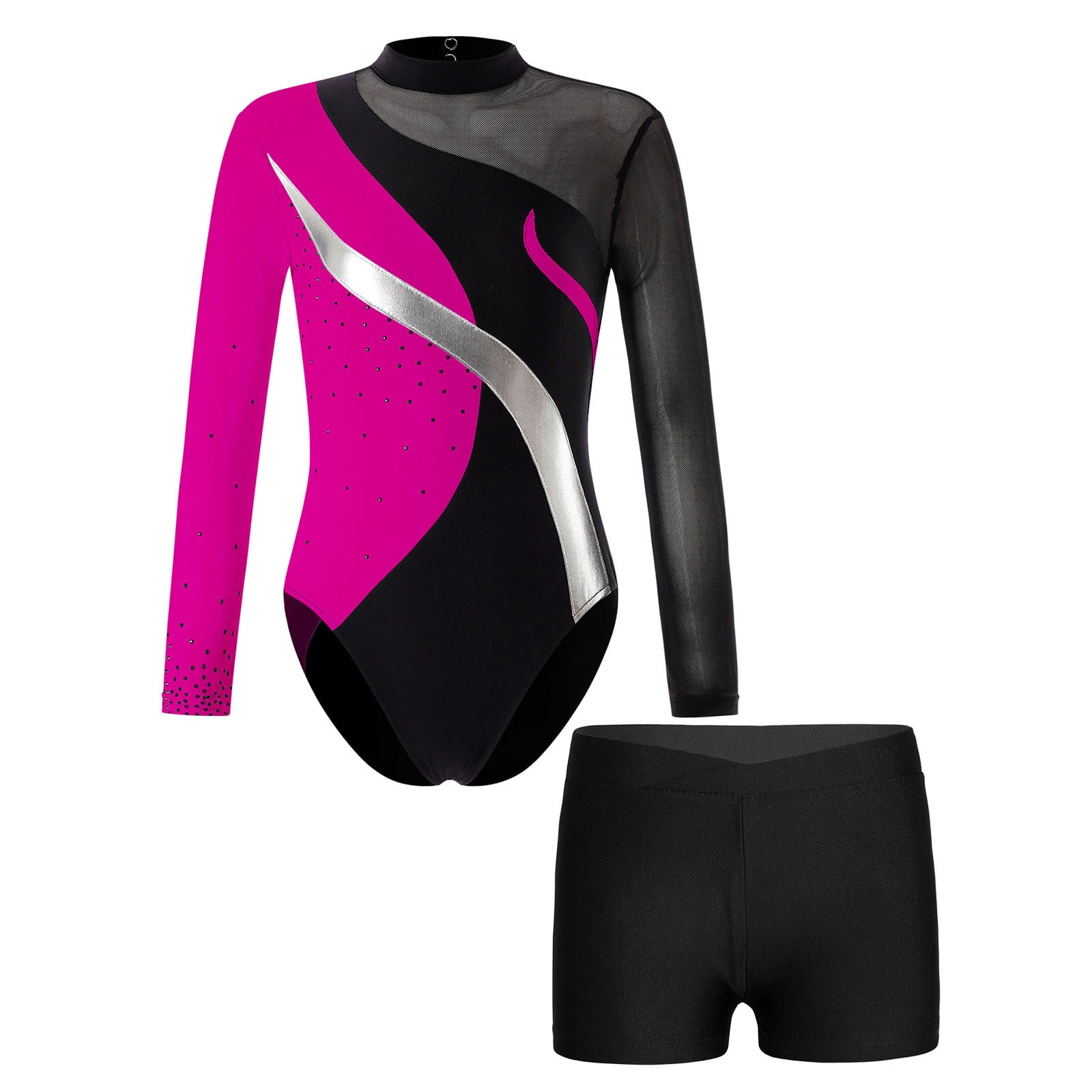 Jacques Moret Biketard Unitard For Girls – Black With Pink Silver Stud Heart, Sleeveless, Dance & Gymnastics
