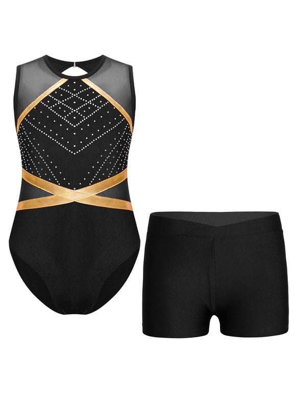 Gymnastics Leotards for Girls Sparkle Ballet Dance Bodysuit Tumbling Shorts Skating Unitard Black 8