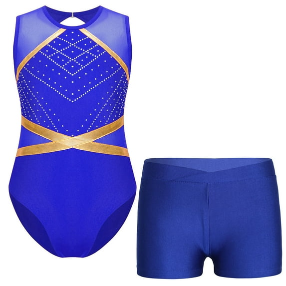 Alvivi Gymnastics Leotards for Girls Sparkle Ballet Dance Bodysuit Tumbling Shorts Skating Unitard Blue 10