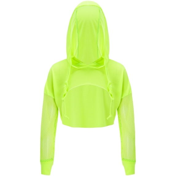 Alvivi Junior Girls Jazz Hip Hop Dance Performance Costume Drawstring Hooded Crop Top Sweatshirt Fluorescent Green 12