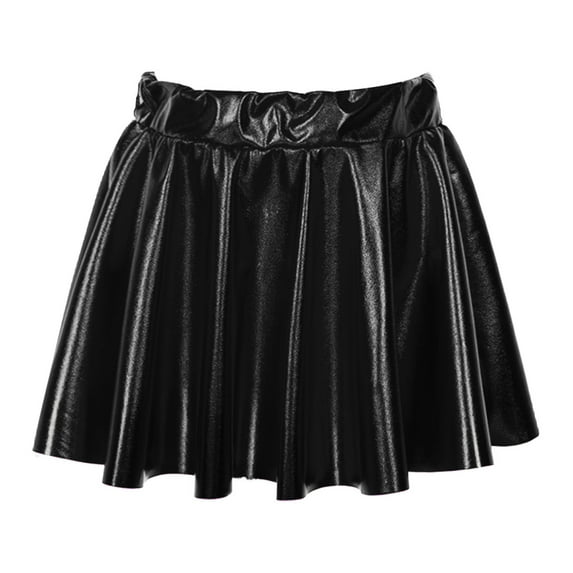 Alvivi Kid Girls Shiny Metallic Pleated Mini Skirts Skater Skort Athletic Dress Cheerleading Costume Black 14-15