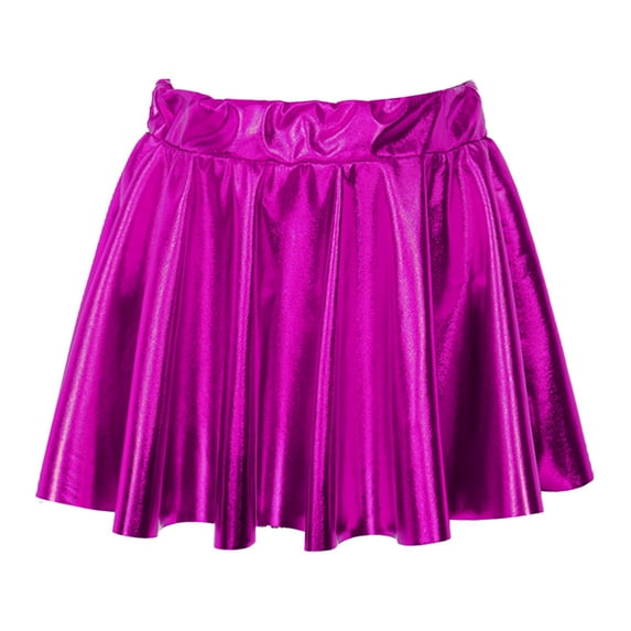 Alvivi Kid Girls Shiny Metallic Pleated Mini Skirts Skater Skort Athletic Dress Cheerleading Costume Hot Pink 6-8