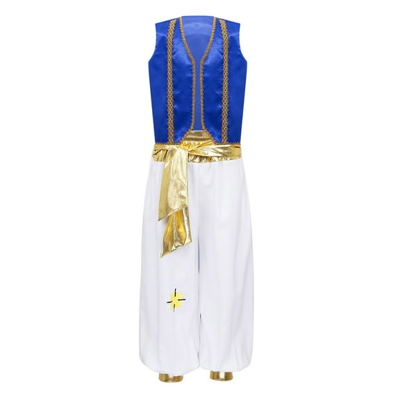 Alvivi Kids Boys Arabian Prince Cosplay Costume Party Performance Waistcoat Vest Loose Pants Royal Blue 6