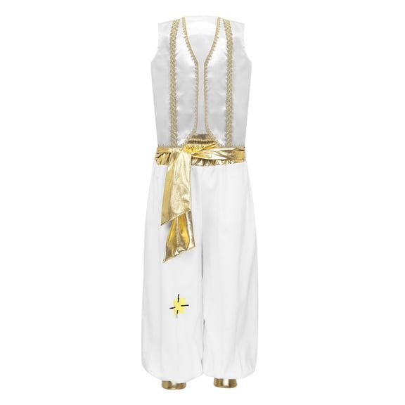 Alvivi Kids Boys Arabian Prince Cosplay Costume Party Performance Waistcoat Vest Loose Pants White 6