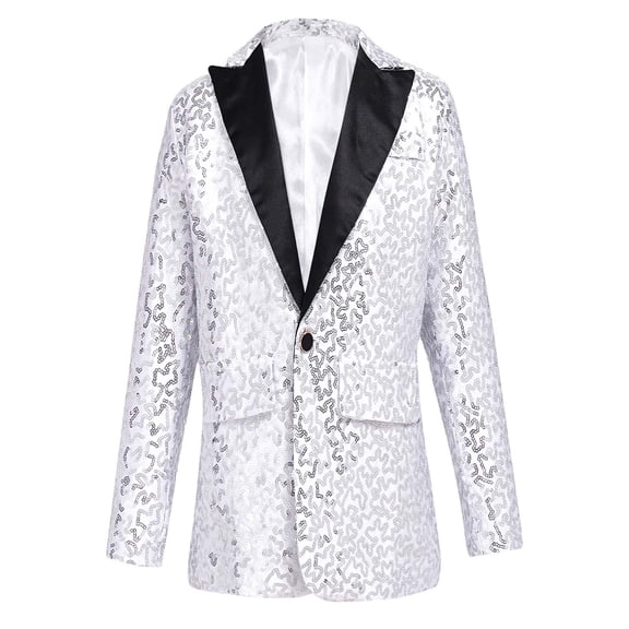 Alvivi Kids Boys Blazer Jacket Sparking Sequin One Button Dress Suit Wedding Formal Party Tuxedo Silver 16