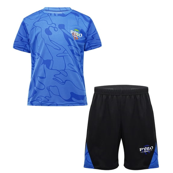 Alvivi Kids Boys Football Soccer Jersey Sport Team Uniform Outfit Short Sleeve T-Shirt and Shorts Set Blue 13-14