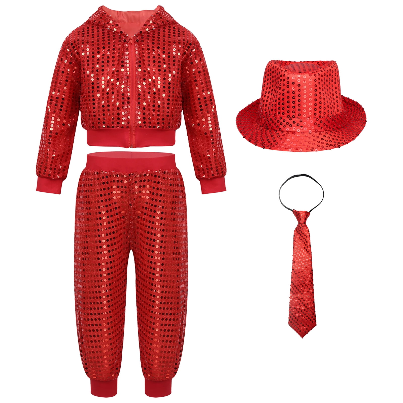 Alvivi Kids Boys Girls Hip Hop Jazz Dance Outfits Shiny Tops with Pants ...