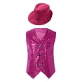 thumbnail image 1 of Alvivi Kids Boys Girls Sequined Shirt Vest for Hip-Hop Street Dance Performance Waistcoat with Hat Rose 5-6, 1 of 7