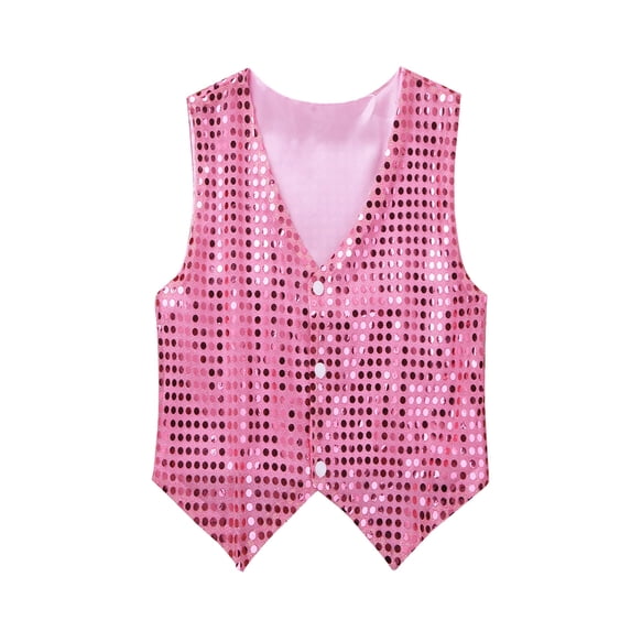 Alvivi Kids Boys Glittery Sequined Vest Hip-hop Jazz Dance Waistcoat Tops 7-14 Pink 10-12