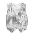thumbnail image 1 of Alvivi Kids Boys Glittery Sequined Vest Hip-hop Jazz Dance Waistcoat Tops 7-14 Silver 12-13, 1 of 5