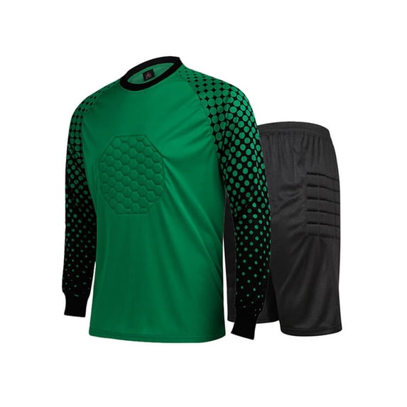 Alvivi Kids Boys Goalkeeper Uniform Set Long Sleeve Sponge Padded Goalie Shirt Shorts Green 8-9