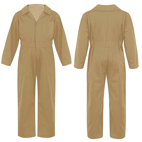 Alvivi Kids Boys Long Sleeve Zipper Solid Color Coverall Style Jumpsuit 6-16 Khaki 10